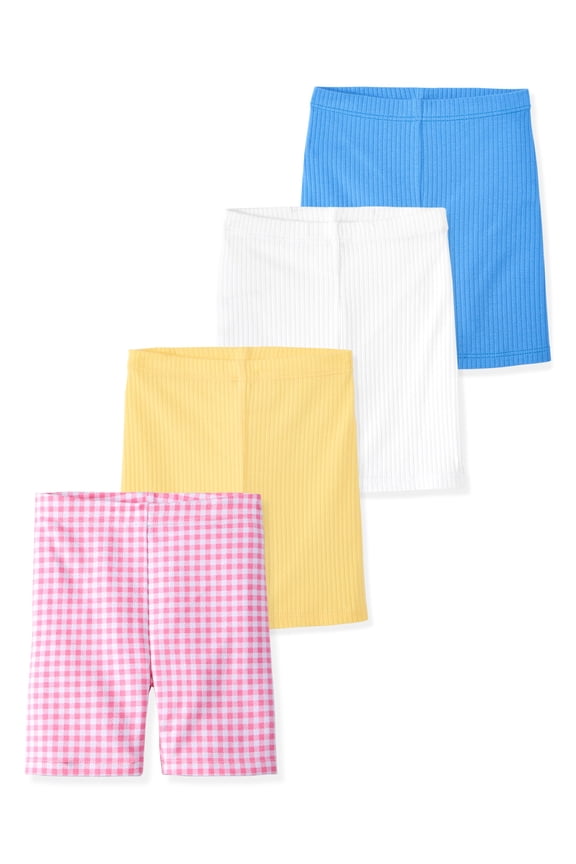 Baby & Toddler Girl Ribbed Cotton Biker Shorts, Prints & Solids, 4-Pack, 0M–6T