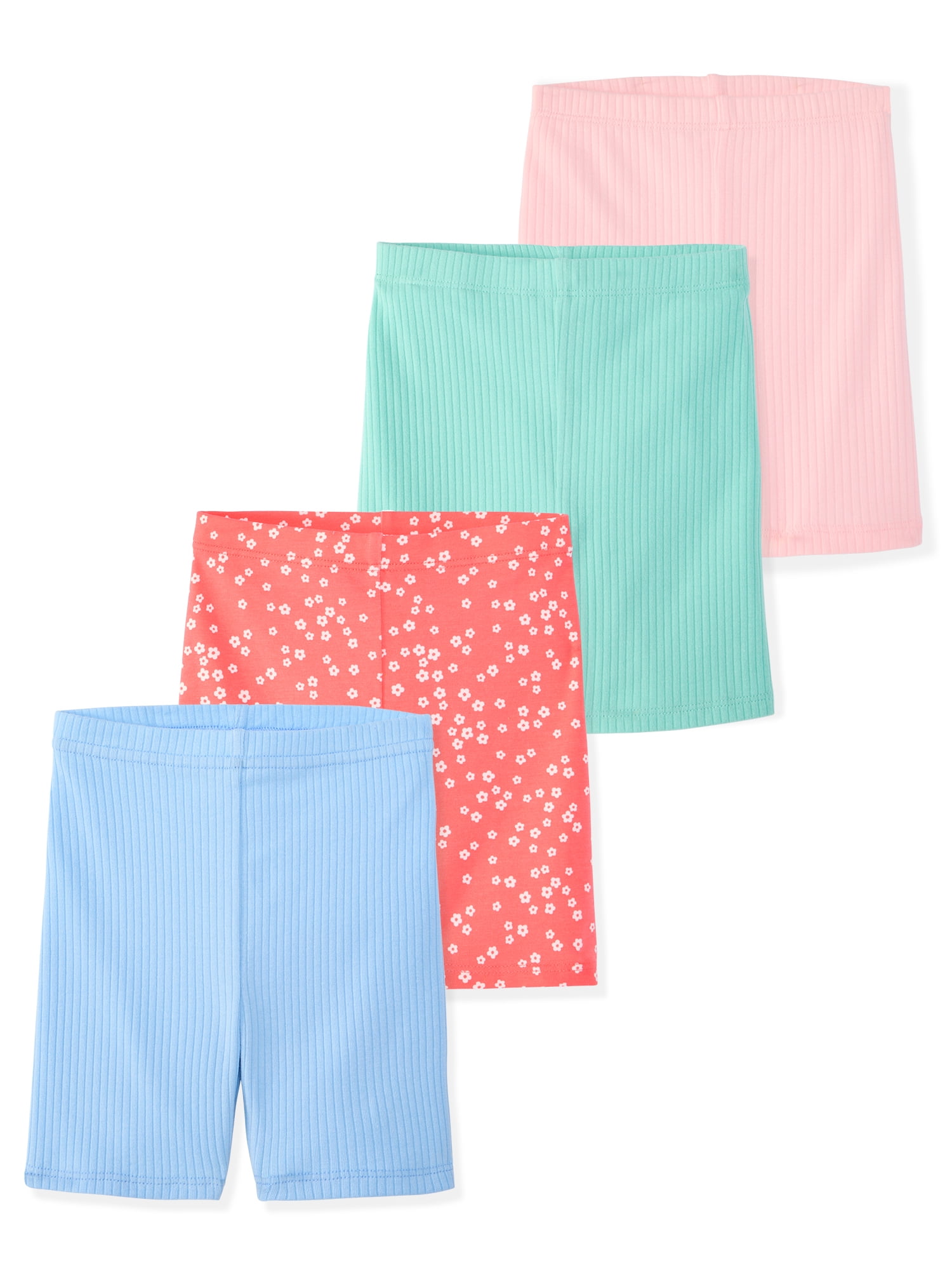 Garanimals Newborn, Baby & Toddler Girl Ribbed Cotton Biker Shorts, Prints & Solids, 4-Pack, Sizes 0-6T