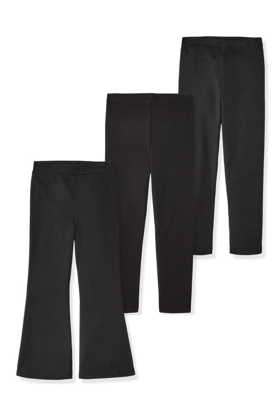 Baby & Toddler Girl Cotton Straight & Flare Leggings, 3-Pack, 0M–6T