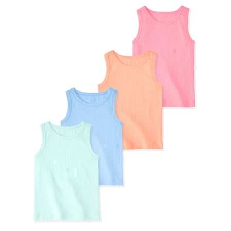 Garanimals Newborn, Baby & Toddler Girl Cotton Solid Tank Tops, 4-Pack, Sizes 0-6T