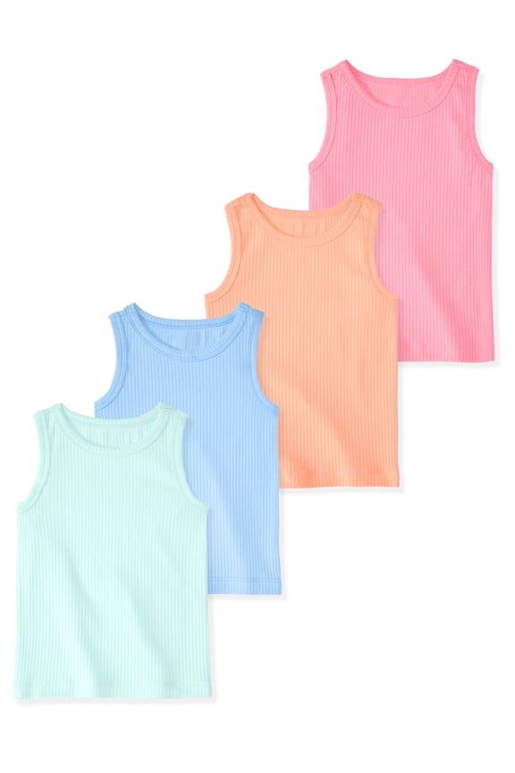 Baby & Toddler Girl Cotton Solid Tank Tops, 4-Pack, 0M–6T