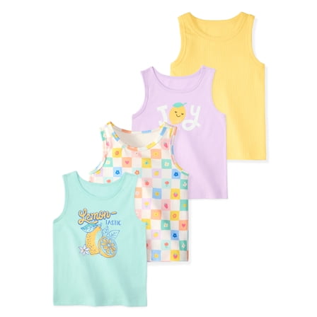 Garanimals Baby & Toddler Girl Cotton Graphic Tank Tops, 4-Pack, 0M–6T