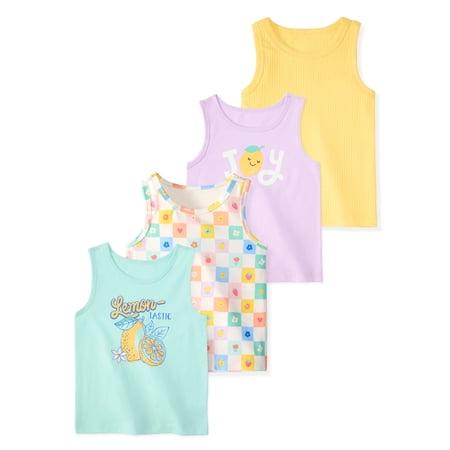 Garanimals Newborn, Baby & Toddler Girl Cotton Graphic Tank Tops, 4-Pack, Sizes 0-6T