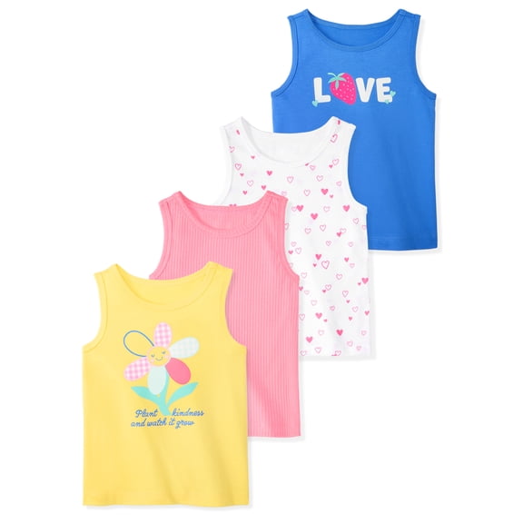 Garanimals Baby & Toddler Girl Cotton Graphic Tank Tops, 4-Pack, 0M–6T