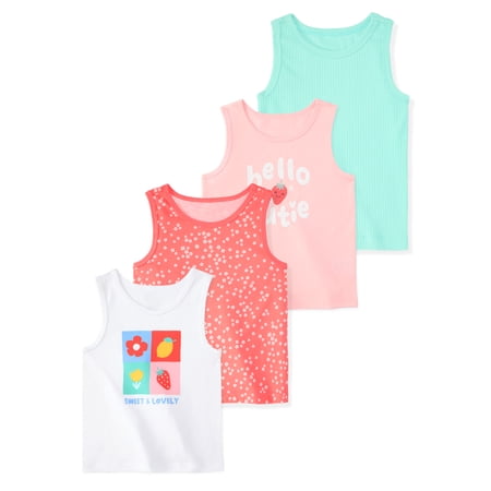 Garanimals Newborn, Baby & Toddler Girl Cotton Graphic Tank Tops, 4‑Pack, Sizes 0-6T