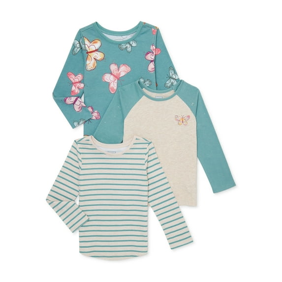 Garanimals Baby and Toddler Girl Long Sleeve T-Shirts, 3-Pack, Sizes 12M-5T