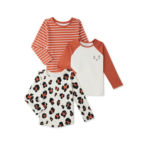 Garanimals Baby and Toddler Girl Long Sleeve T-Shirts, 3-Pack, Sizes 12M-5T