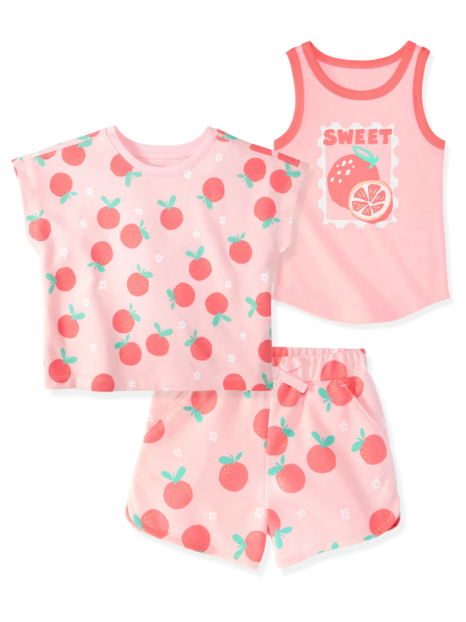 Garanimals Newborn, Baby & Toddler Girl Cotton Terry 3-Piece Set, Tank, Tee & Pull-On Shorts, Sizes 0-6T