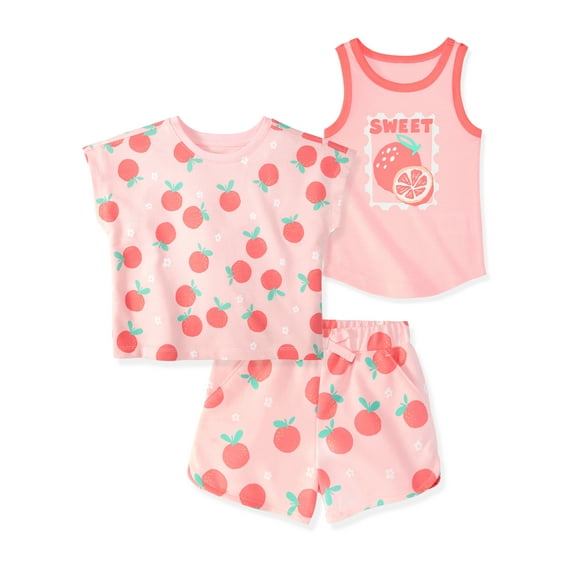 Garanimals Newborn, Baby & Toddler Girl Cotton Terry 3-Piece Set, Tank, Tee & Pull-On Shorts, Sizes 0-6T