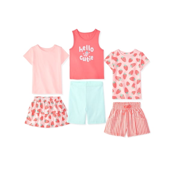 Garanimals Newborn Baby Girl Cotton 6-Piece Outfit Sets, Graphic Tops & Bottoms, 0M–12M