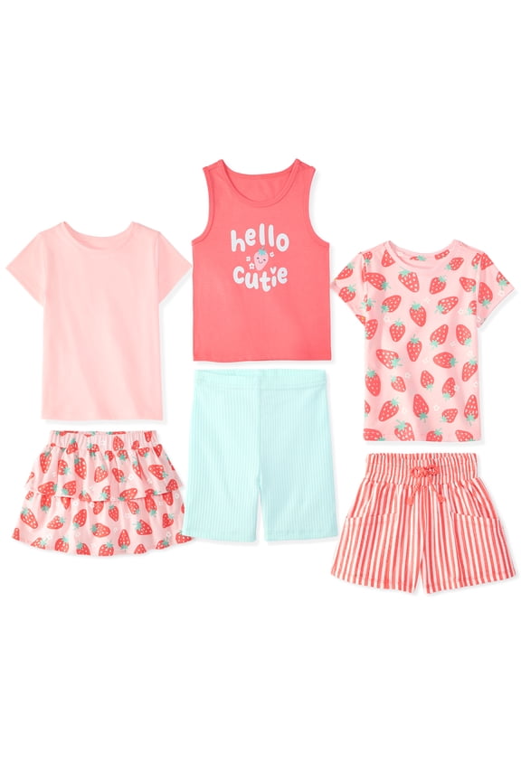 Baby & Toddler Girl Cotton 6-Piece Outfit Sets, Graphic Tops & Bottoms, 0M–6T