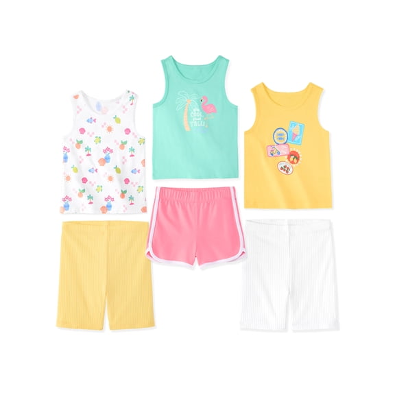 Garanimals Baby & Toddler Girl Cotton 6-Piece Outfit Sets, Graphic Tops & Bottoms, 18M–6T