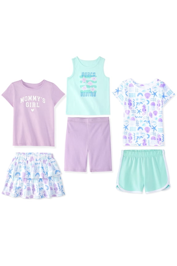 Baby & Toddler Girl Cotton 6-Piece Outfit Sets, Graphic Tops & Bottoms, 0M6T
