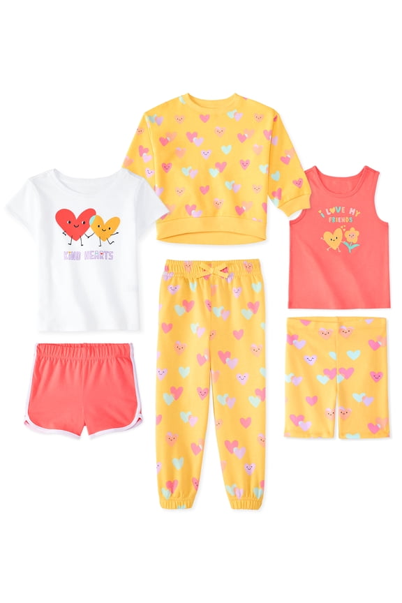 Baby & Toddler Girl Cotton 6-Piece Outfit Sets, Graphic Tops & Bottoms, 0M–6T