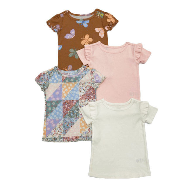 Garanimals Baby and Toddler Girl Short Sleeve Rib Tees Multipack,4Pack
