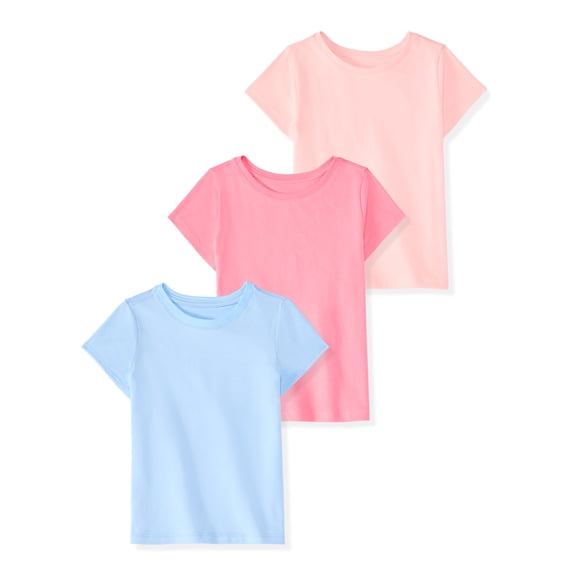 Garanimals Baby & Toddler Girl Cotton Short-Sleeve Solid T-Shirts, 3-Pack, 0M–6T