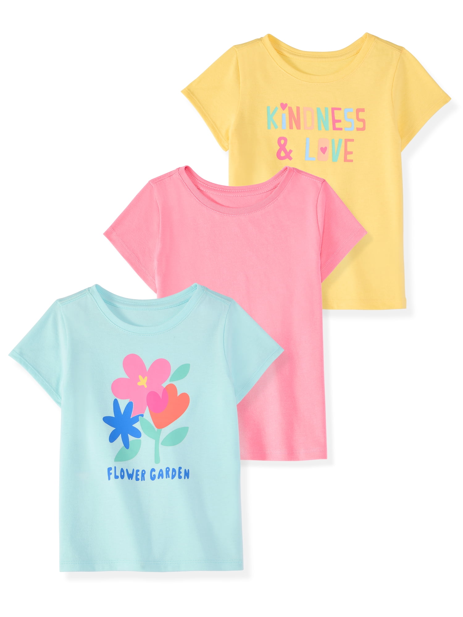Garanimals Newborn, Baby & Toddler Girl Cotton Short-Sleeve Graphic T-Shirts, 3-Pack, Sizes 0-6T