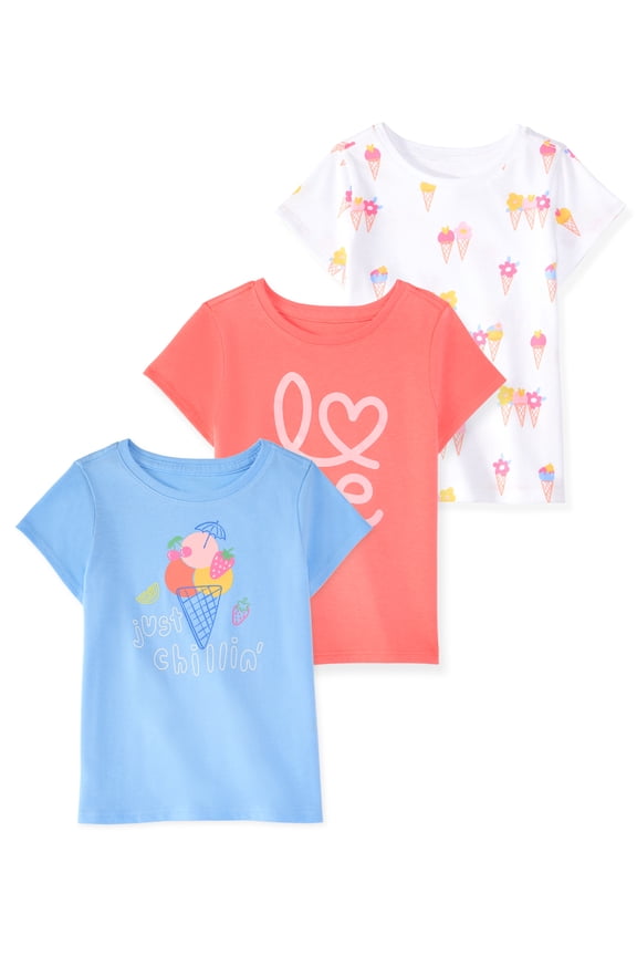 Baby & Toddler Girl Cotton Short-Sleeve Graphic T-Shirts, 3-Pack, 0M–6T