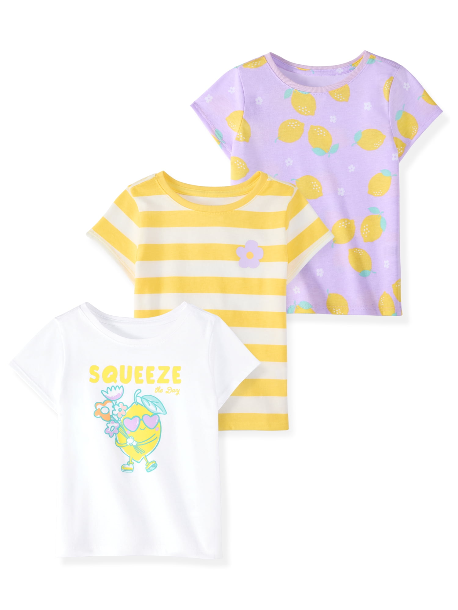 Garanimals Newborn, Baby & Toddler Girl Cotton Short-Sleeve Graphic T-Shirts, 3-Pack, Sizes 0-6T