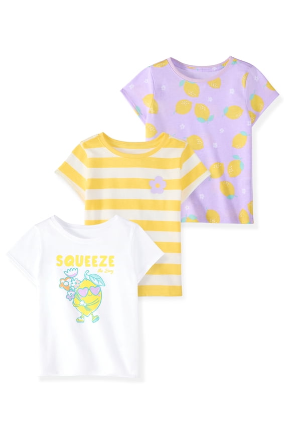 Baby & Toddler Girl Cotton Short-Sleeve Graphic T-Shirts, 3-Pack, 0M–6T
