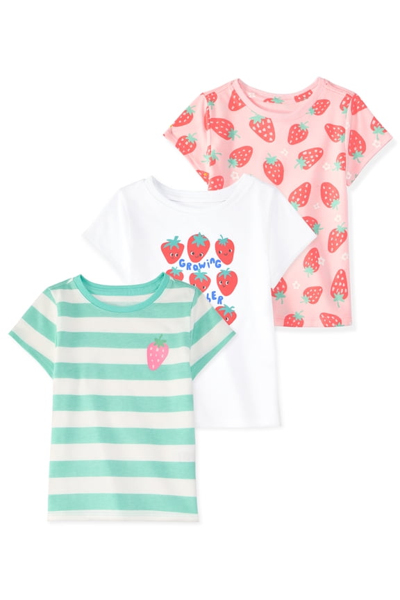 Baby & Toddler Girl Cotton Short-Sleeve Graphic T-Shirts, 3-Pack, 0M–6T