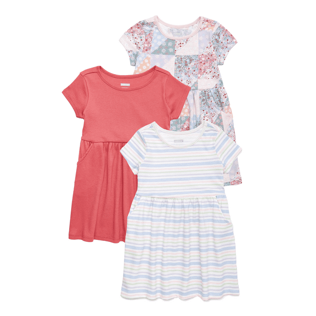 Garanimals Baby and Toddler Girls Skater Dress Multipack, 3Pack, Sizes 12 Months5T