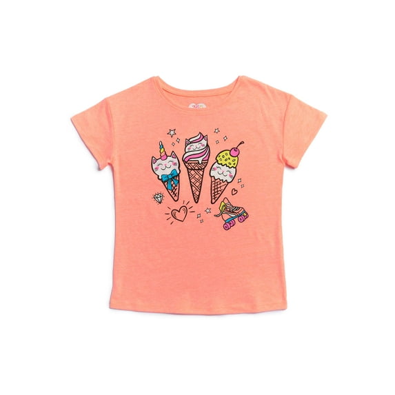 Garanimals Little Girls & Big Girls Short Sleeve Ice Cream Cats Graphic Tee