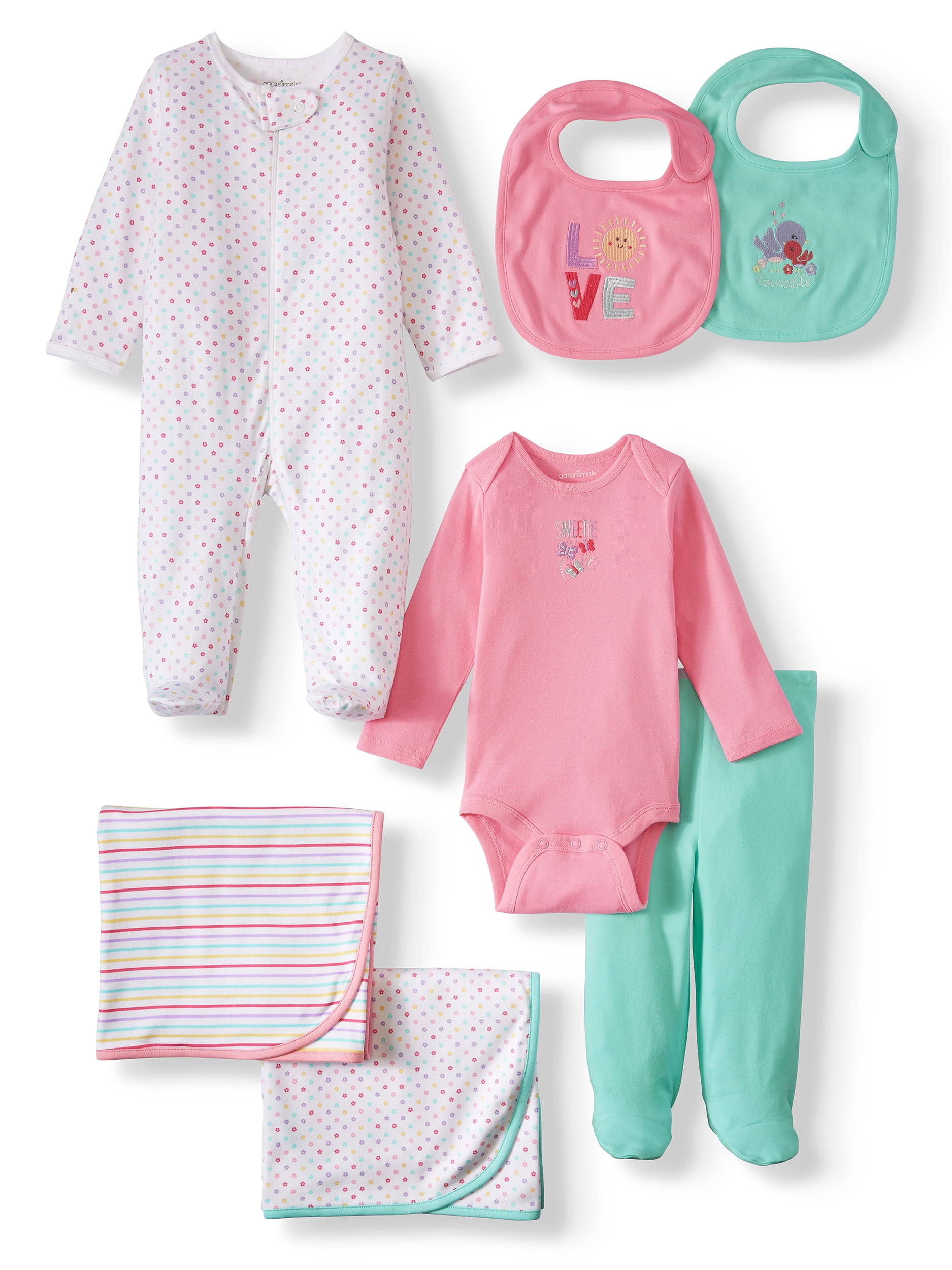 Garanimals Newborn Baby Girl Layette Shower Gift Set, 7-Piece, Preemie-6/9 Months
