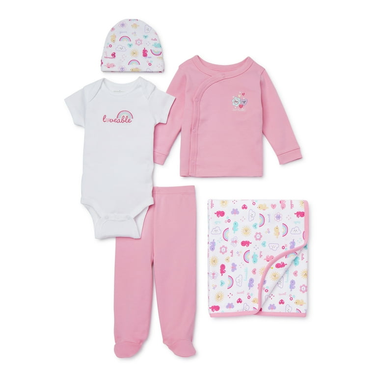 Garanimals Newborn Baby Girl Outfit Set with Blanket, 5-Piece