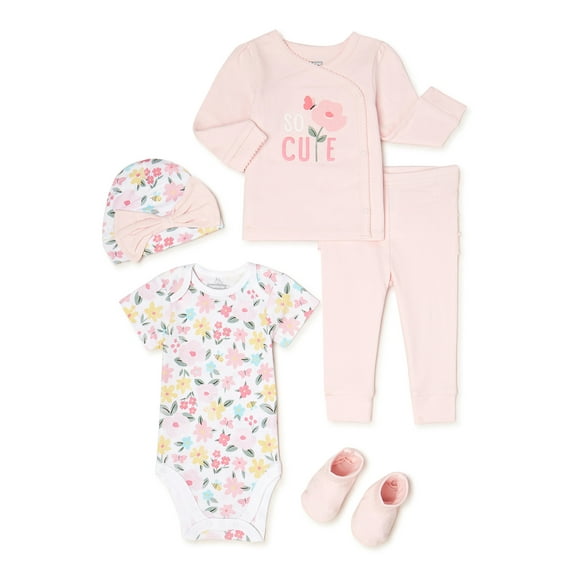 Garanimals Newborn Baby Girl Shower Gift Set, 5-Piece, Newborn-6/9 Months