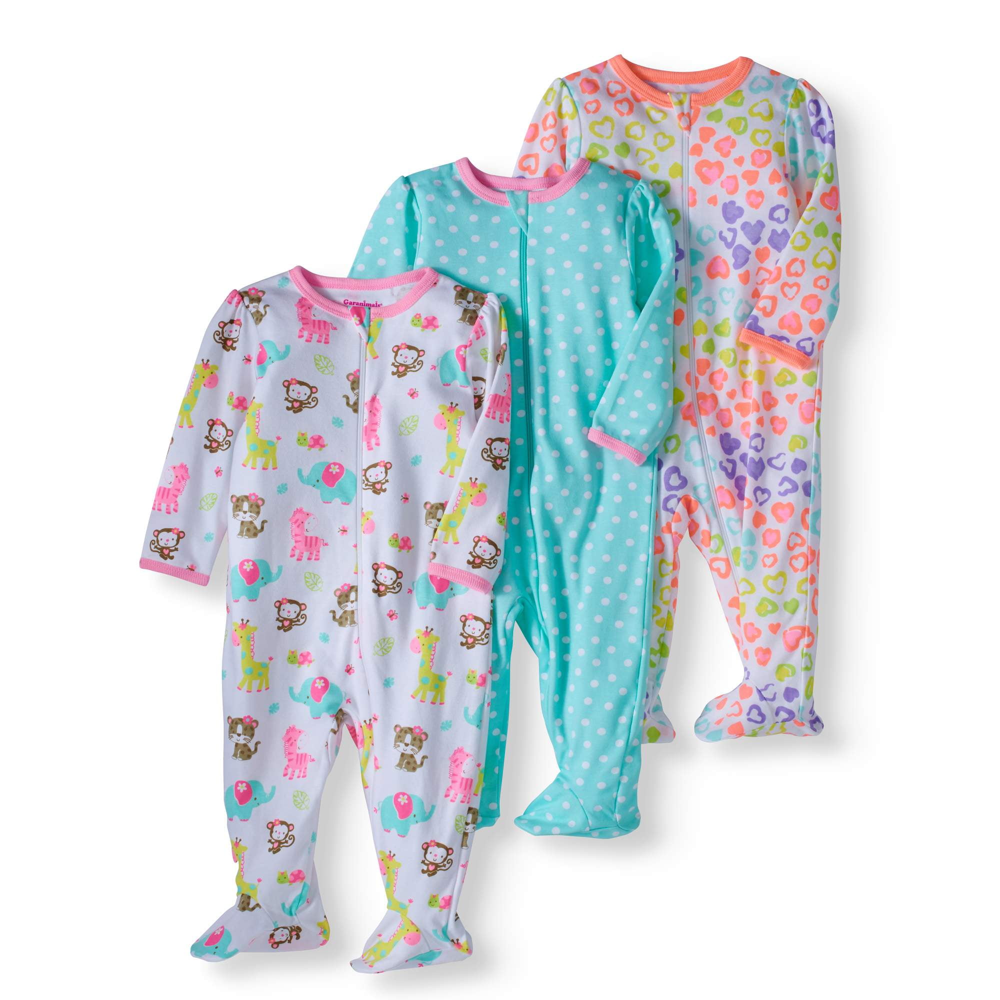 Garanimals Newborn baby girls' inverted zipper sleep 'n play, 3pack