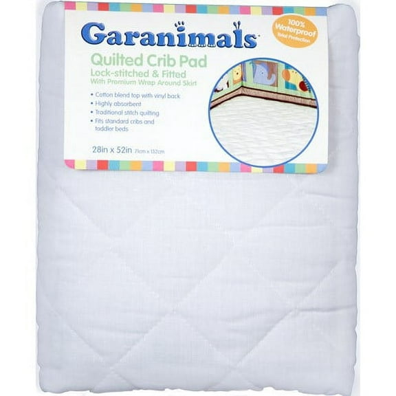 Garanimals Quilted Fitted Crib Pad, 28 inch x 52 inch, White