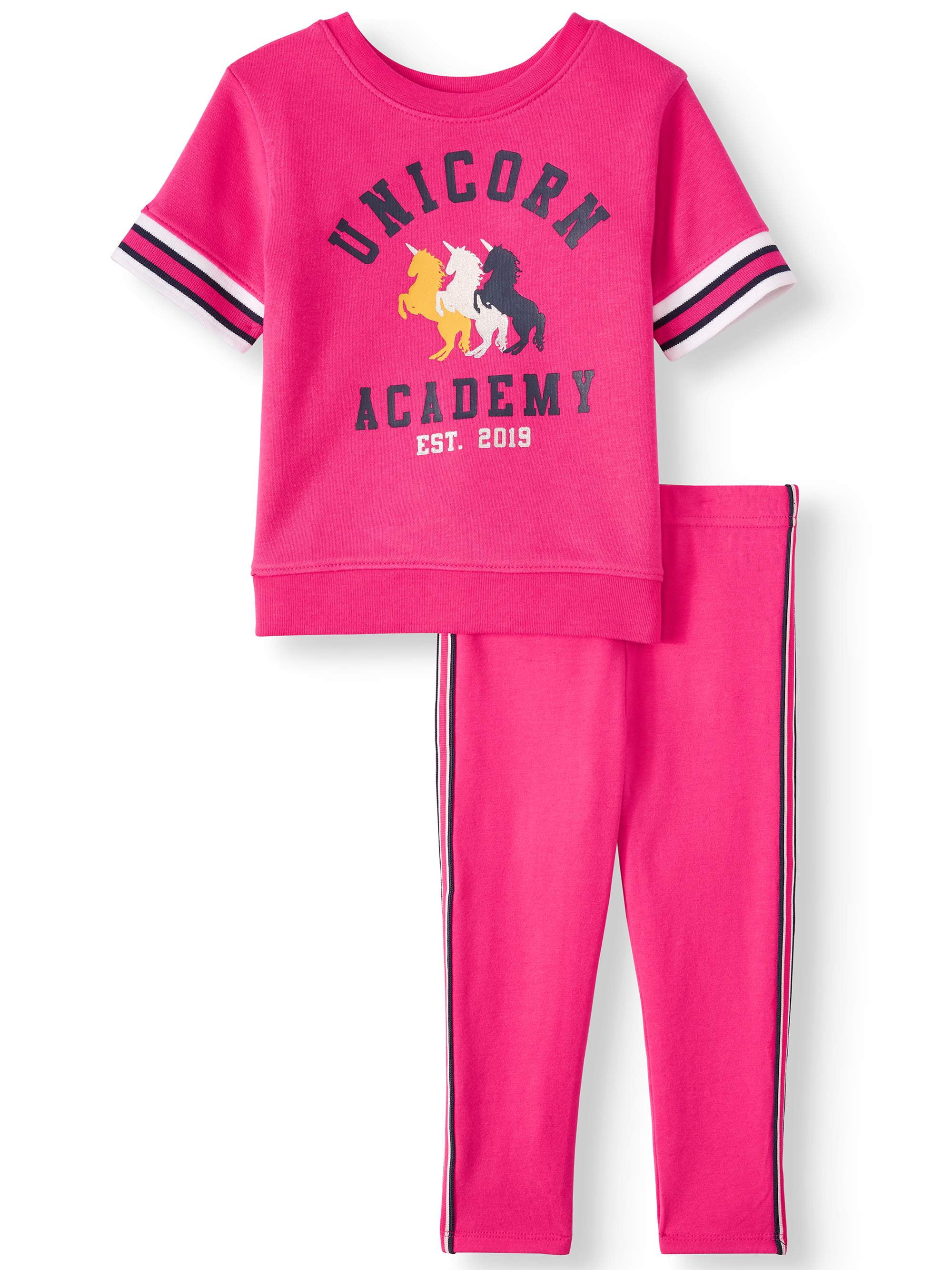 Garanimals Three Quarter Sleeve Graphic Top & Side Tape Leggings, 2pc Outfit Set (Toddler Girls