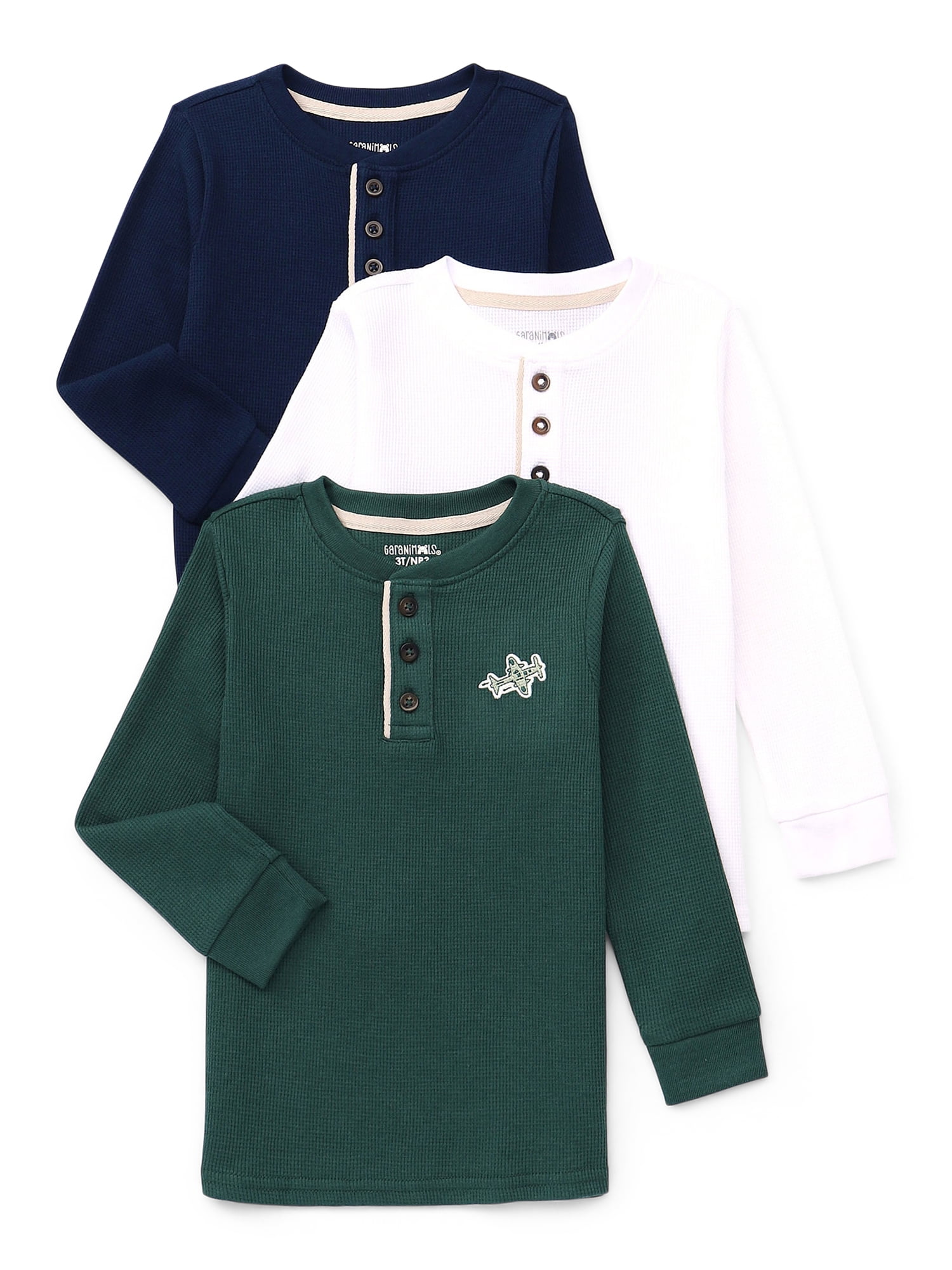 Garanimals Toddler Boys Assorted Henley Tops with Long Sleeves, 3-Pack, Sizes 18M-5T