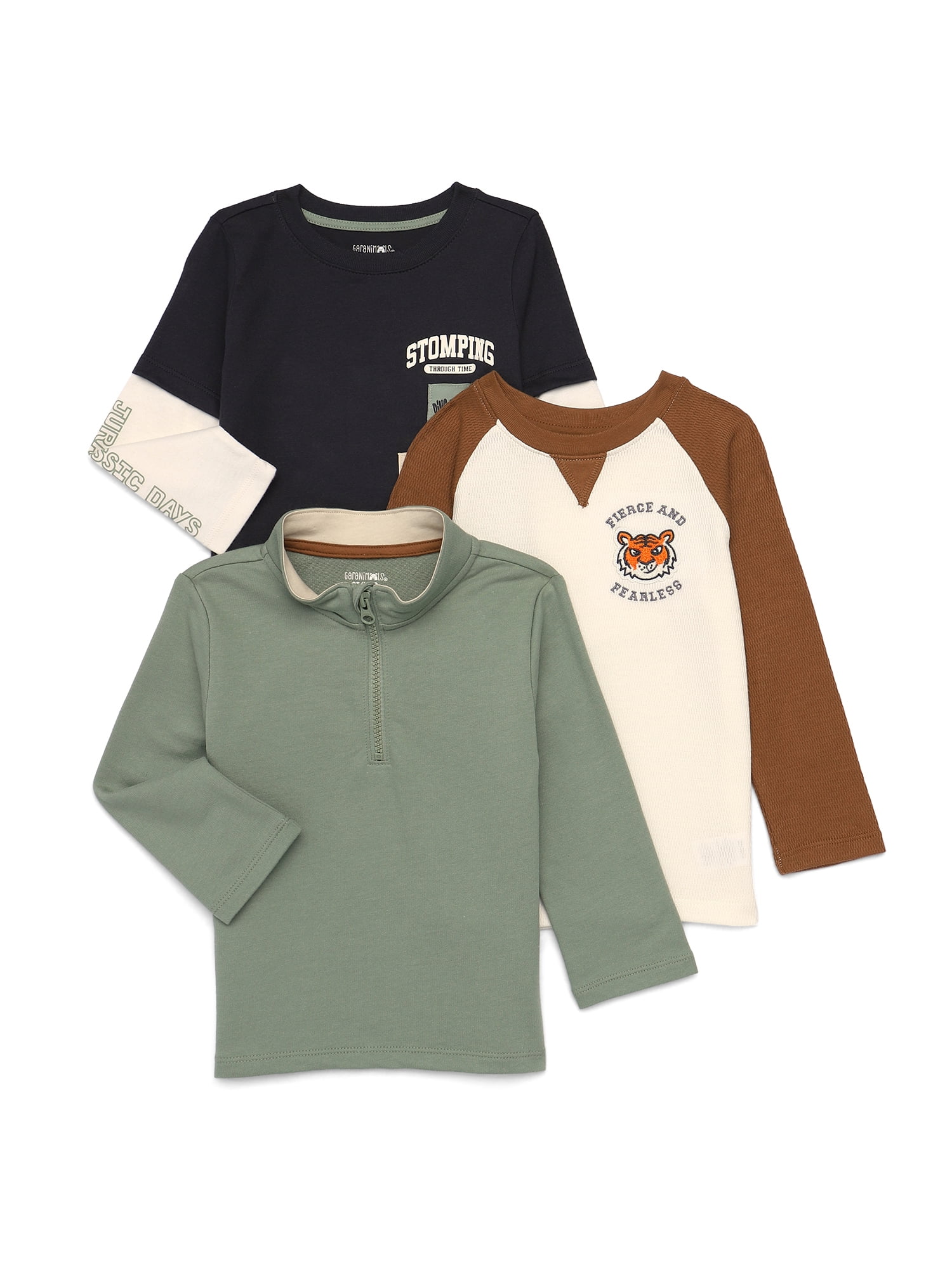 Garanimals Toddler Boy 3-Pack Assorted Long Sleeve Tops, Sizes 18M-5T