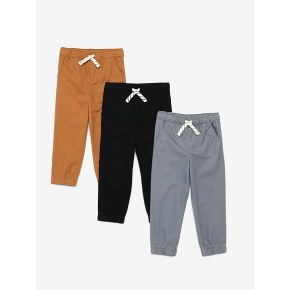 Garanimals Toddler Boys' Stretch Twill Pull-On Jogger Pants, 3-Pack, Sizes 18M-5T