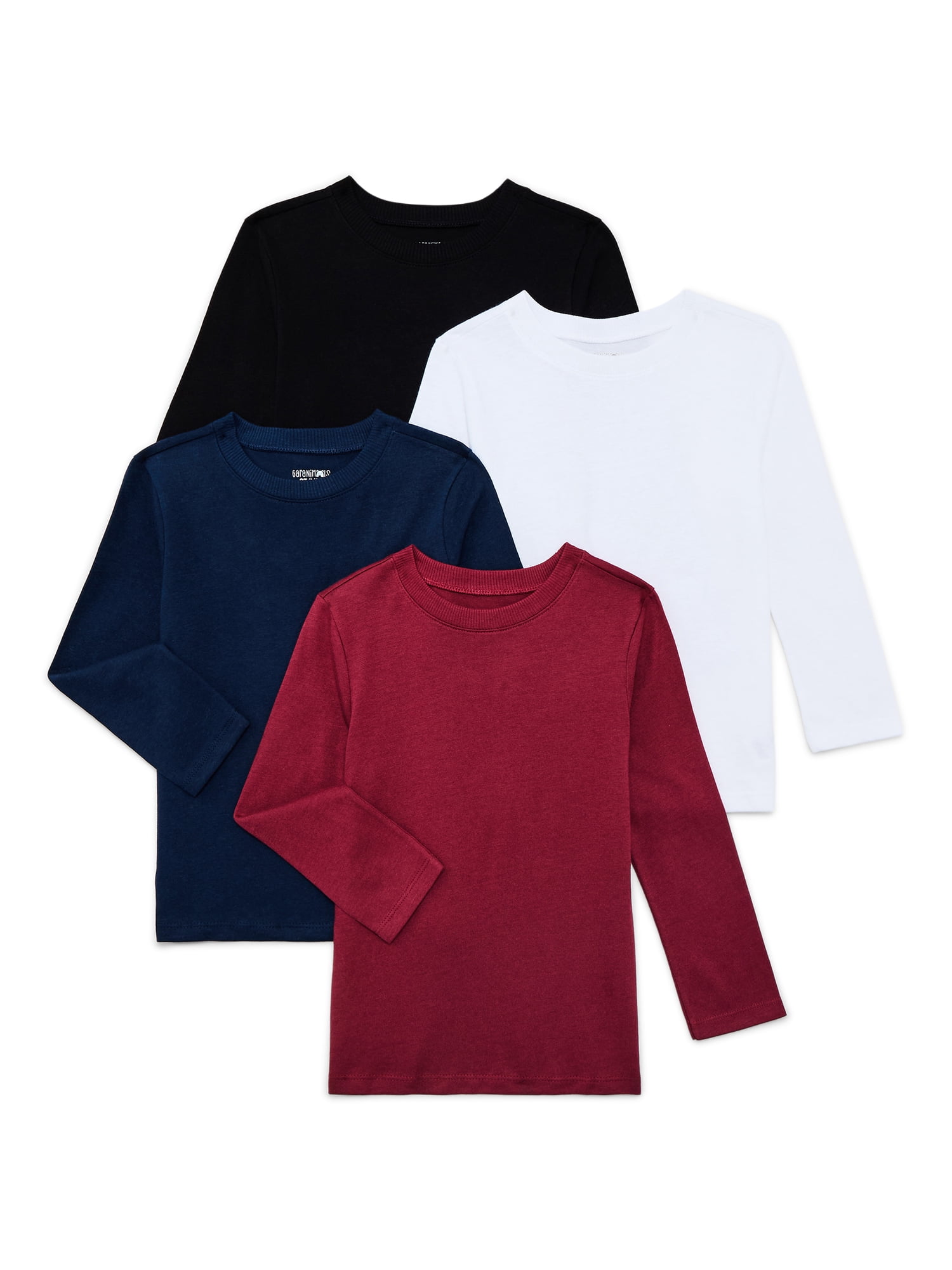 Garanimals Toddler Boys Solid Essentials Long Sleeve Tees, 4-Pack, Sizes 18M-5T