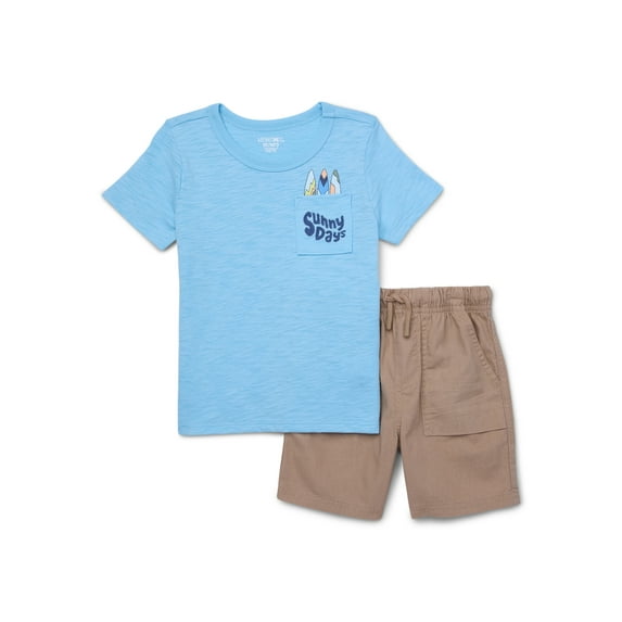 Garanimals Toddler Boy Fashion Top & Woven Shorts Outfit Set, 2-Piece, Sizes 18M-5T