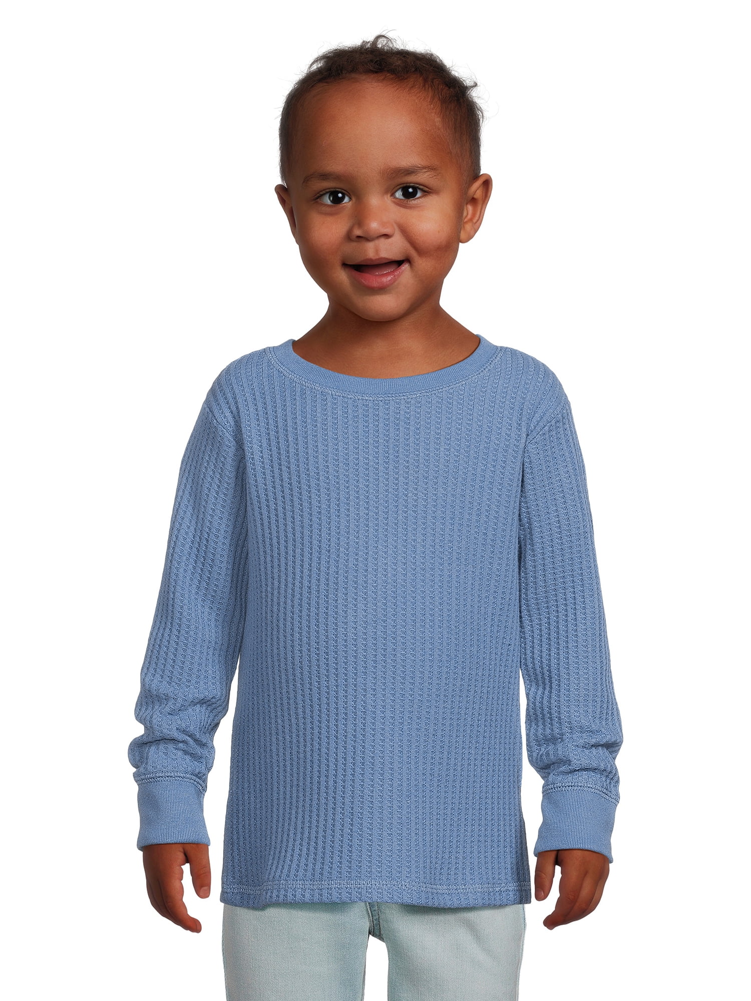 Toddler Boy Button Design Waffle Solid Color Long-sleeve Tee