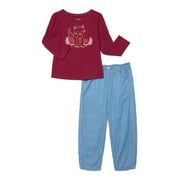 Garanimals Toddler Girl 2-Piece Long Sleeve Tee & Paperbag Waist Denim Pants Set, 18M-5T