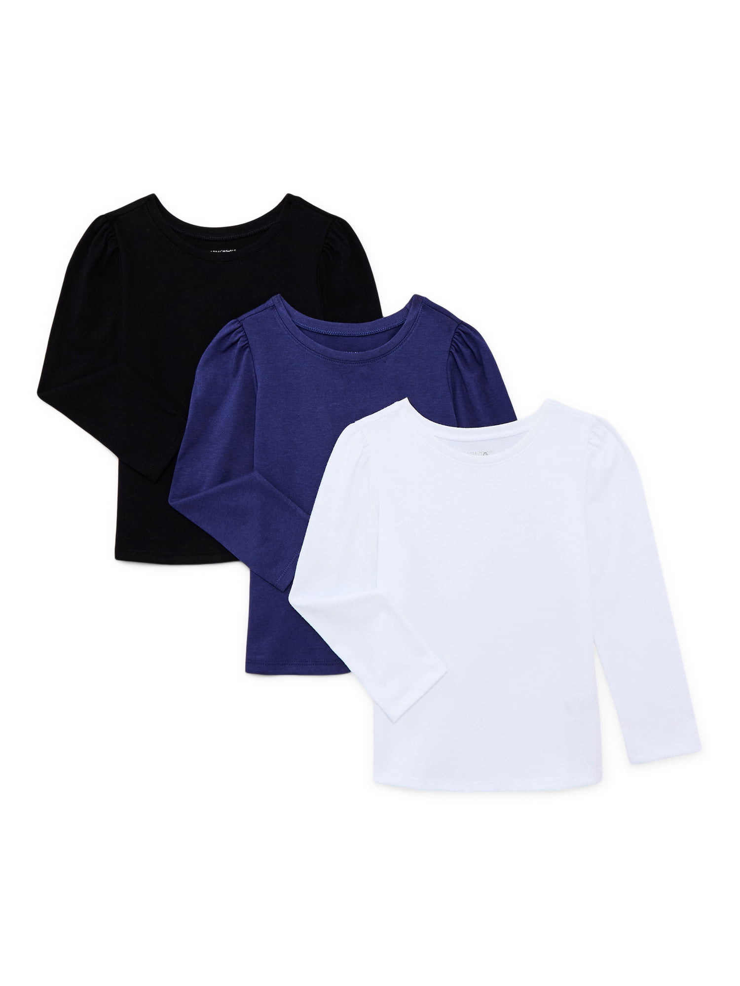 Garanimals Toddler Girls Puff Long Sleeve Solid Tees, 3-Pack, Sizes 18M-5T
