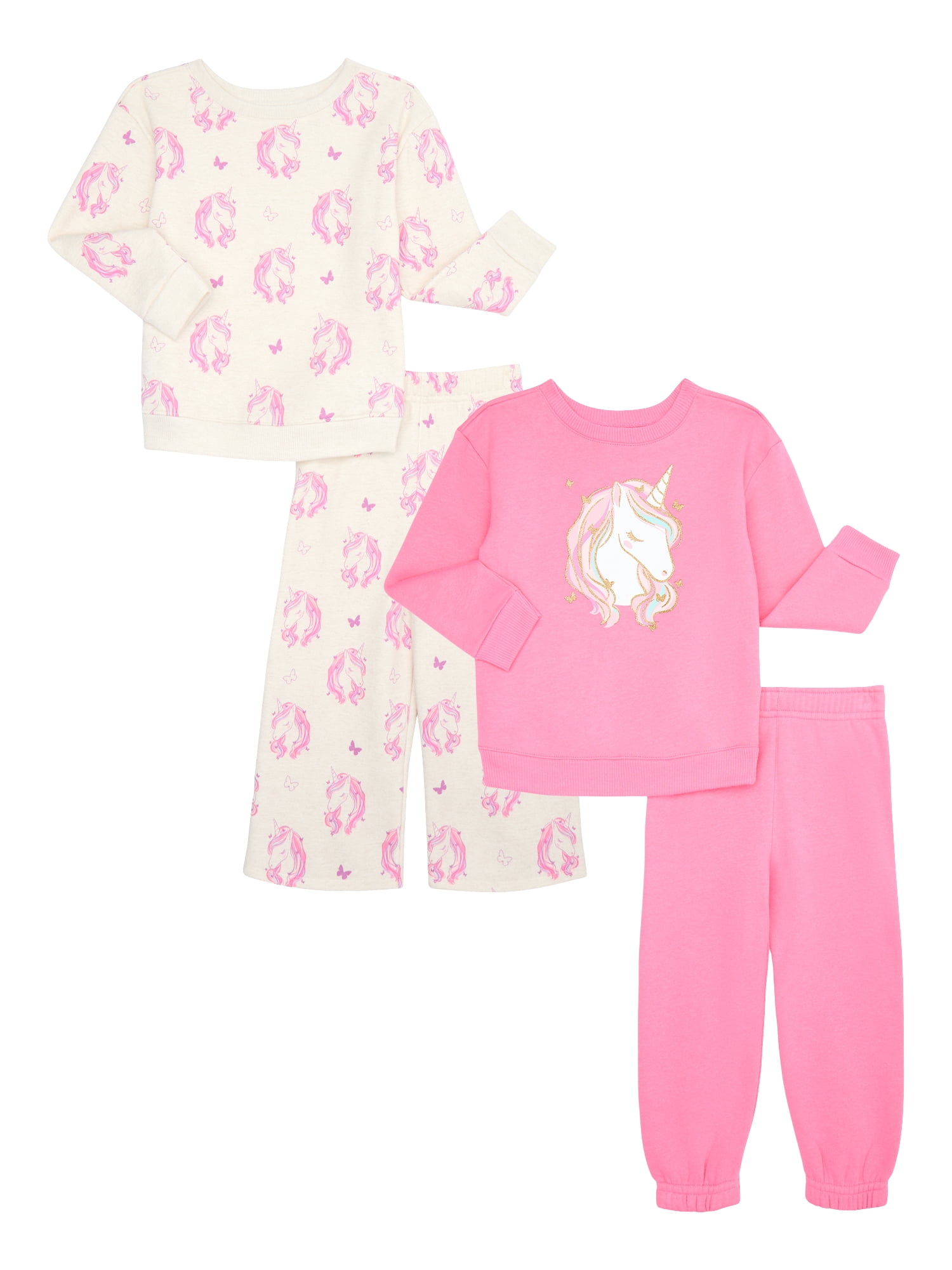Garanimals Toddler Girls Fleece Sweatshirt and Pants Outfit Set, 4-Piece, Sizes 2T-5T