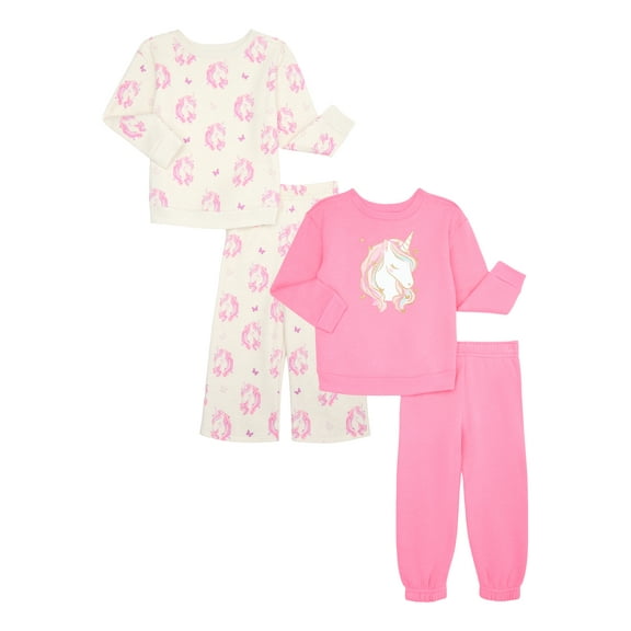 Garanimals Toddler Girls Fleece Sweatshirt and Pants Outfit Set, 4-Piece, Sizes 2T-5T