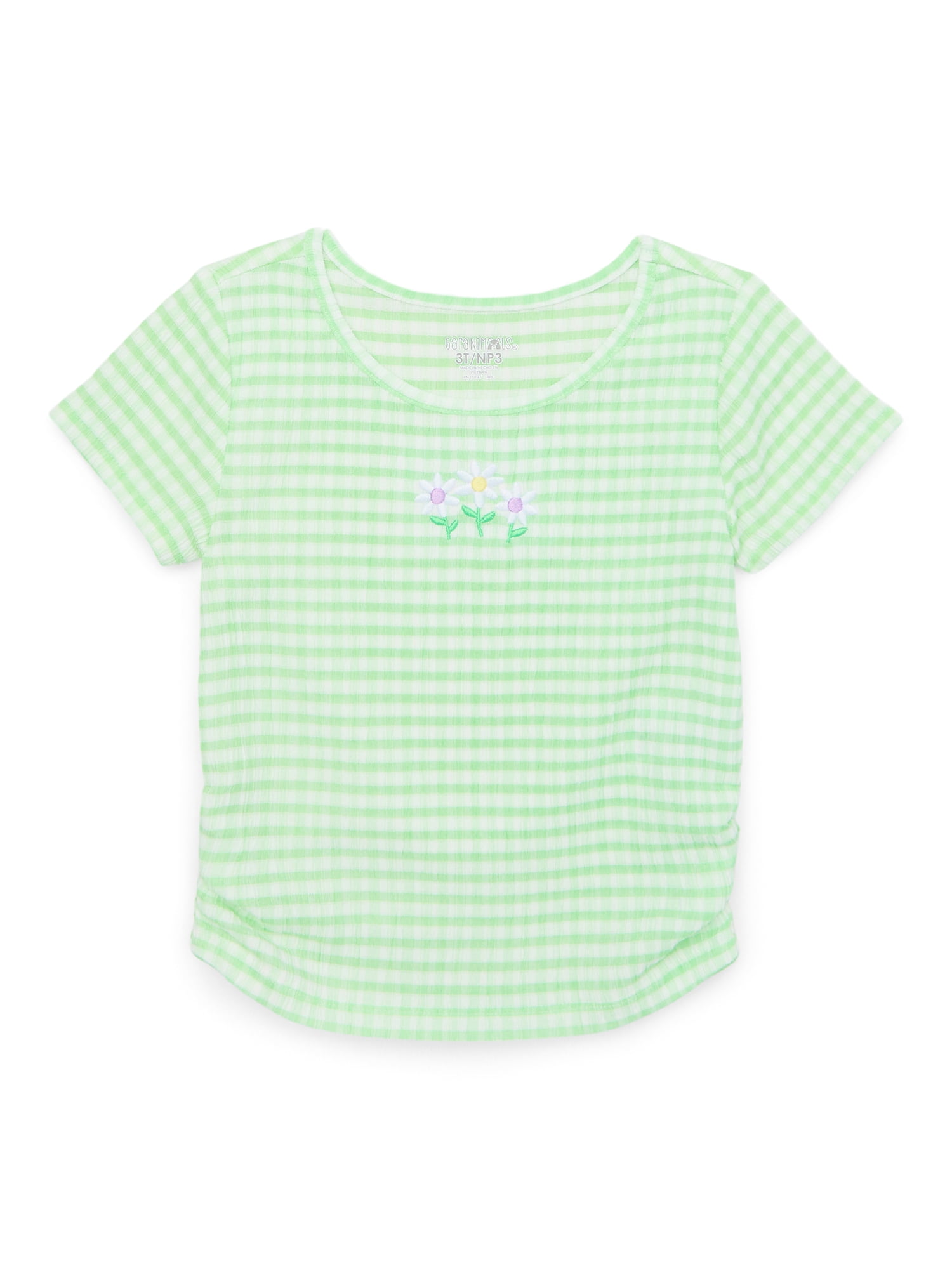 Toddler Girl Embroidered Short Sleeve Ruched Side T-Shirt, Sizes 18M-5T