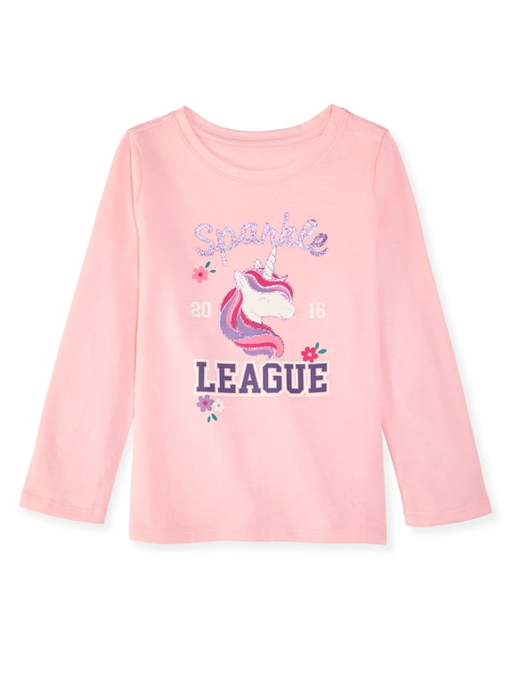 Baby & Toddler Girl Long Sleeve Shirts, Single & 3-Pack, Sizes 0-6T