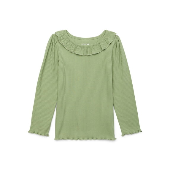 Garanimals Toddler Girl Long Sleeve Rib Ruffle Neck Top, Sizes 18M-5T