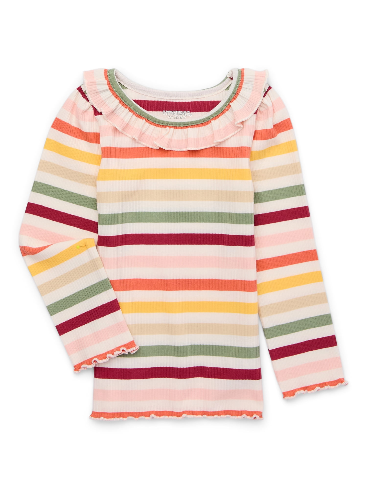 Garanimals Toddler Girl Long Sleeve Rib Ruffle Neck Top, Sizes 18M-5T ...