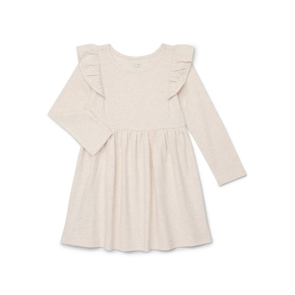 Garanimals Toddler Girl Long Sleeve Solid Dress with Ruffle Shoulders, Sizes 18M-5T
