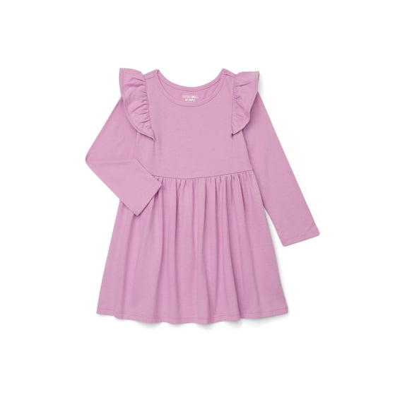 Garanimals Toddler Girl Long Sleeve Solid Dress with Ruffle Shoulders, Sizes 18M-5T