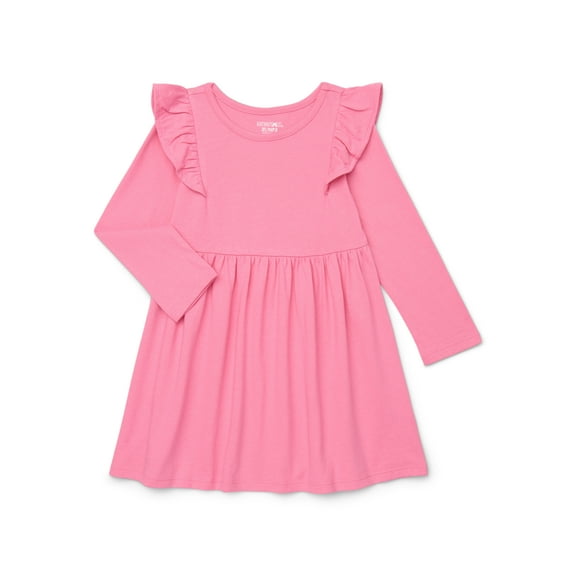 Garanimals Toddler Girl Long Sleeve Solid Dress with Ruffle Shoulders, Sizes 18M-5T